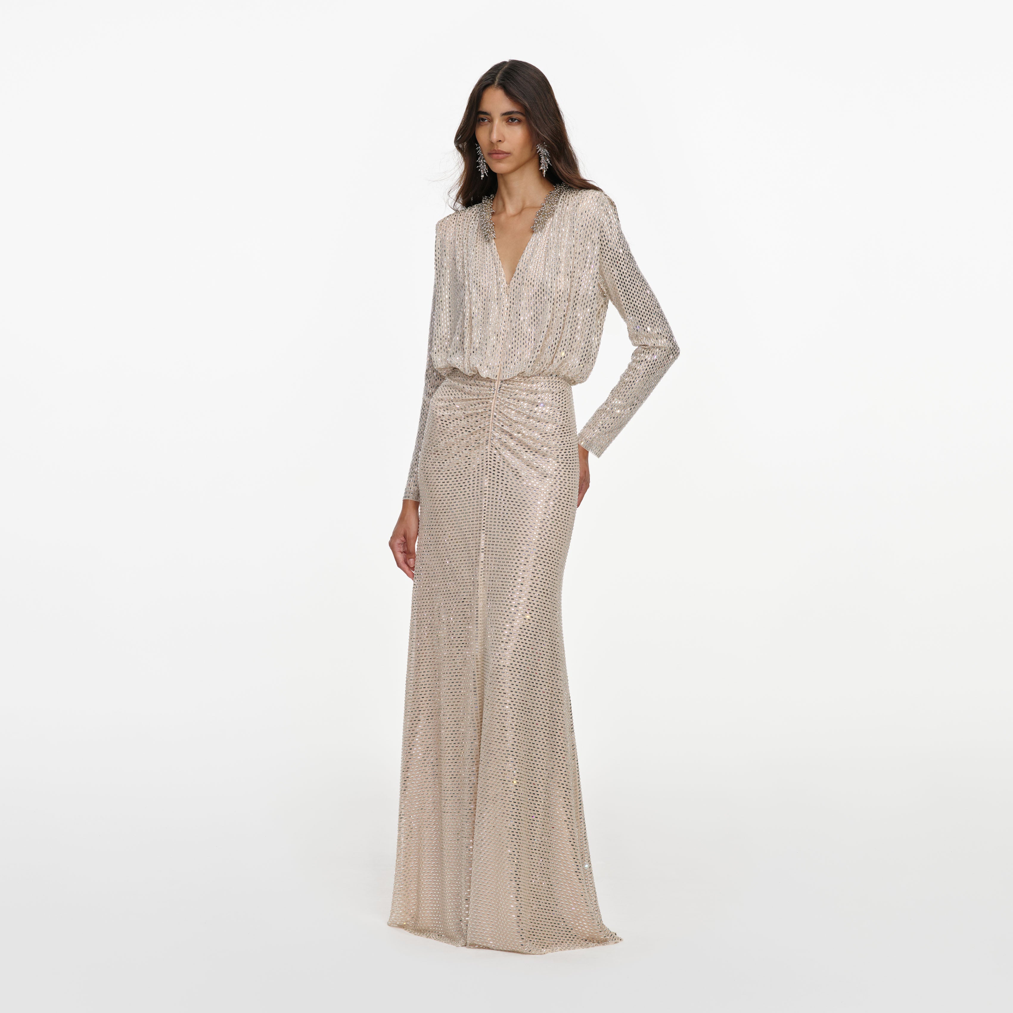 Champagne Rhinestone Embellished Maxi Dress alternate view