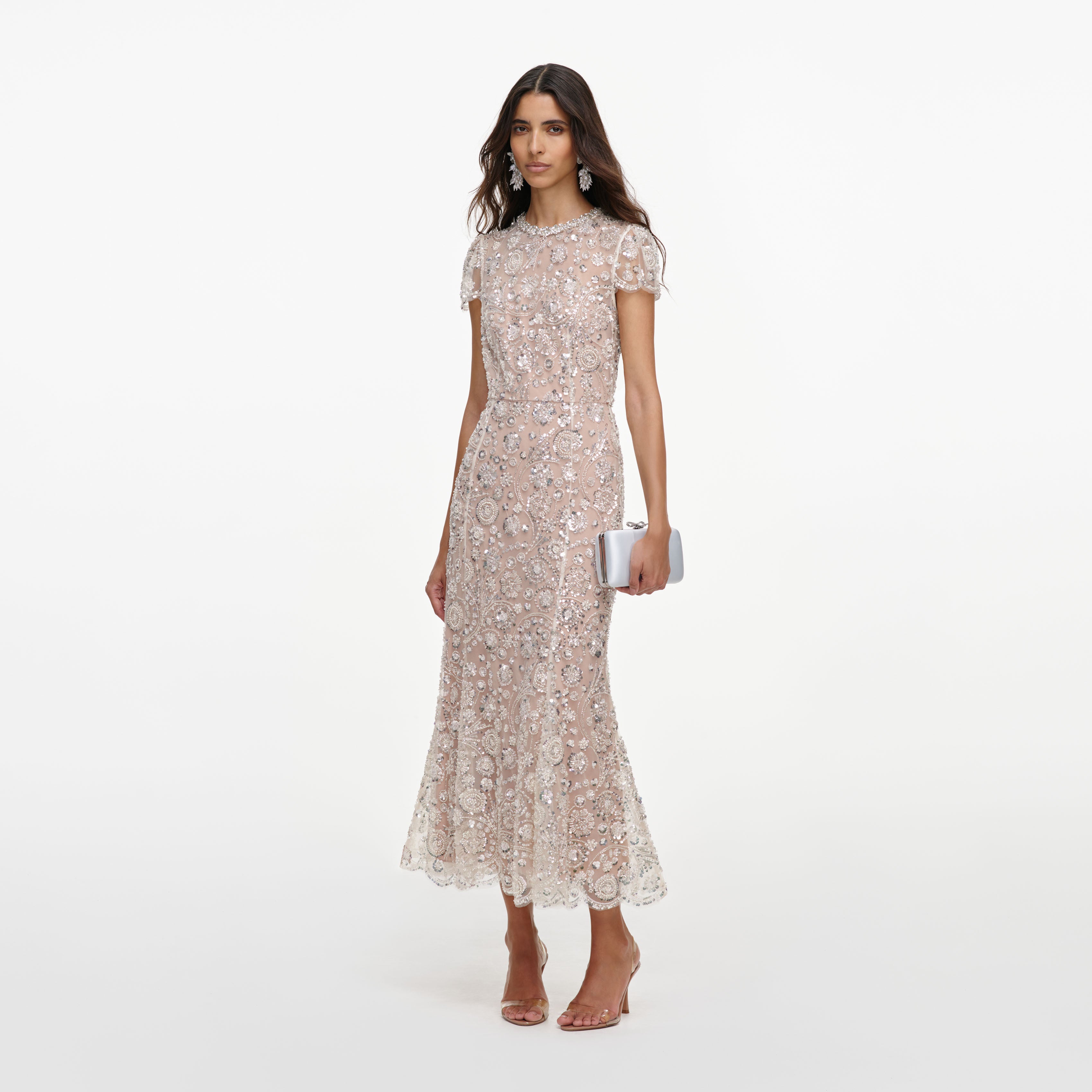 Cream Sequin Embellished Midi Dress alternate view