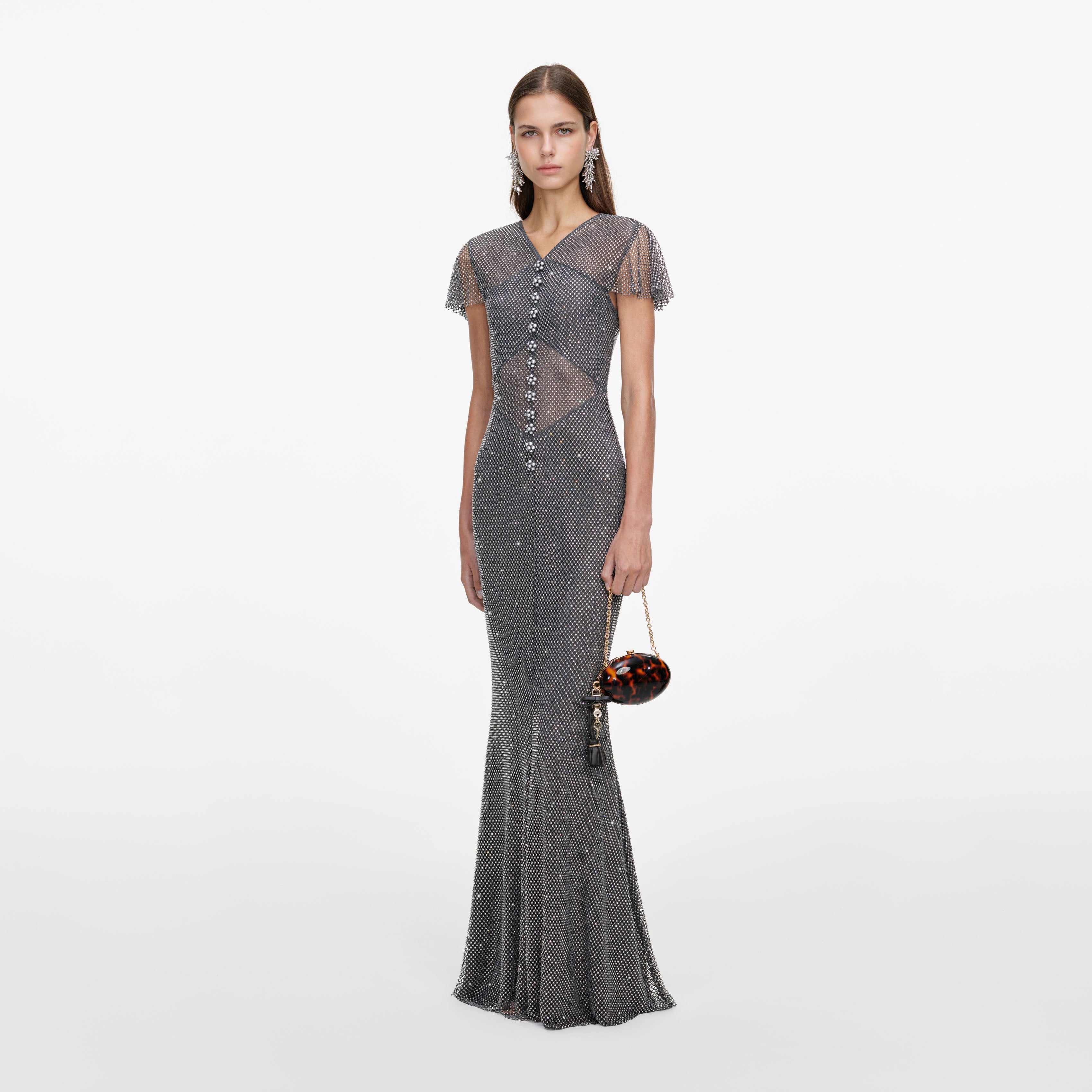 Grey Rhinestone Fishnet Maxi Dress alternate view