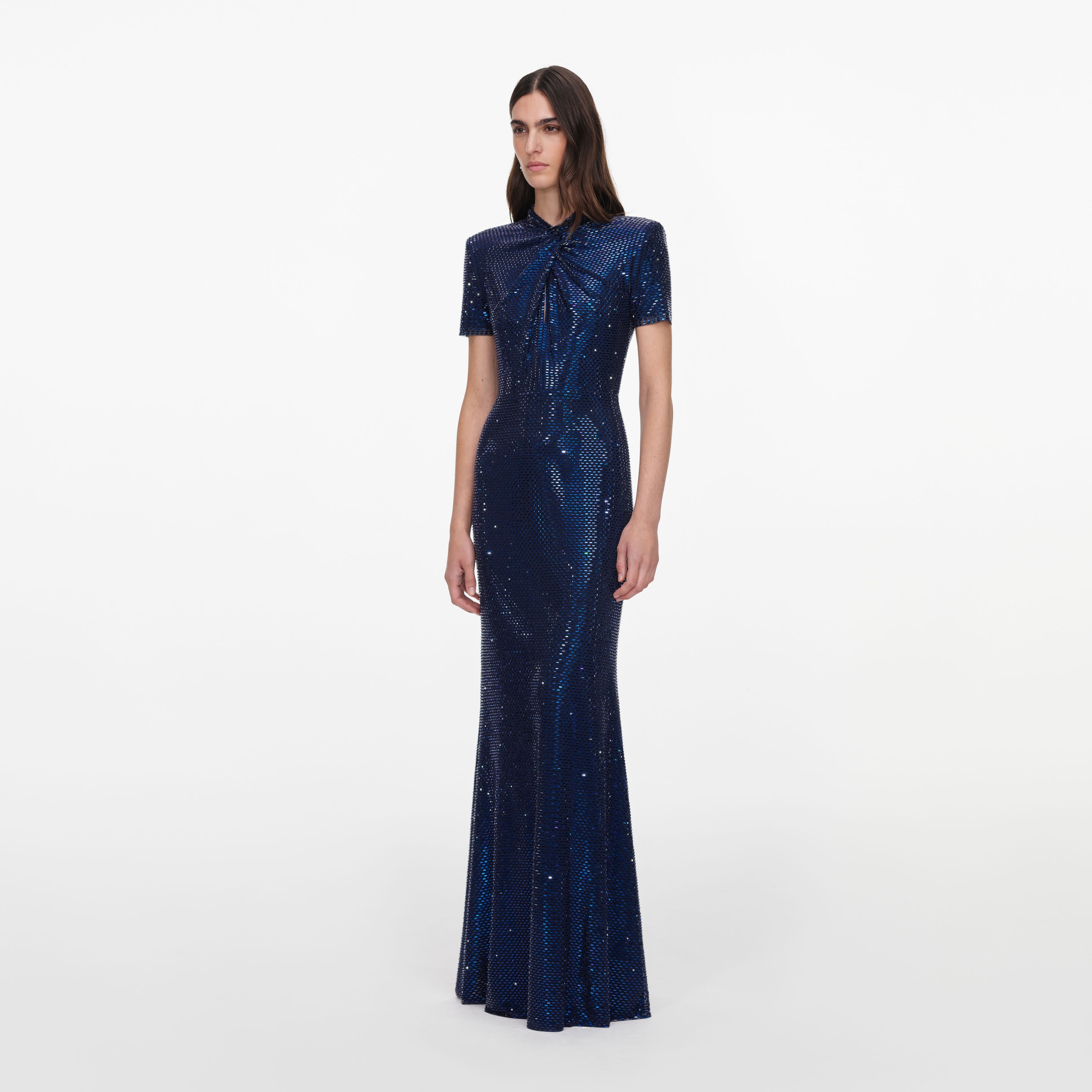 Navy Rhinestone Mesh Twist Maxi Dress alternate view